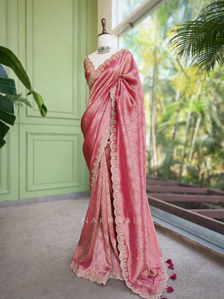 Mriganka Magenta Banarasi Brocade Silk Saree with Embroidered Border