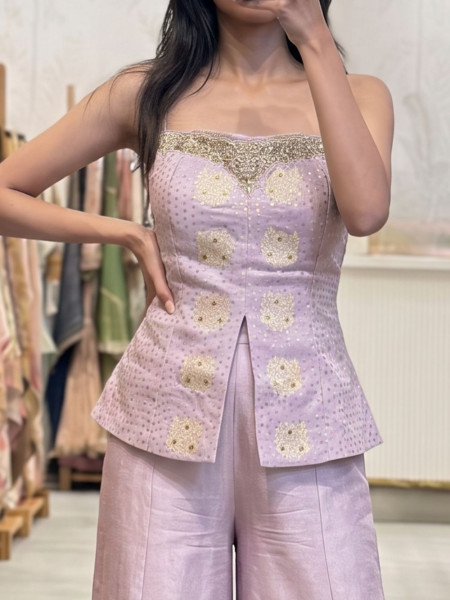 Zaira Lilac Shimmer Peplum Palazzo