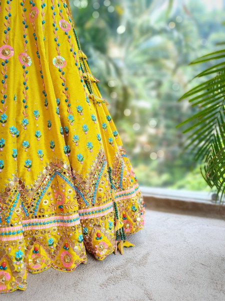 Kanira Yellow Bridal Lehenga with Sequin & Bead Embroidery