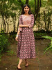Kalamora Black Cambric Cotton Anarkali Midi Dress With Floral Jaal &amp; Chevron Yoke
