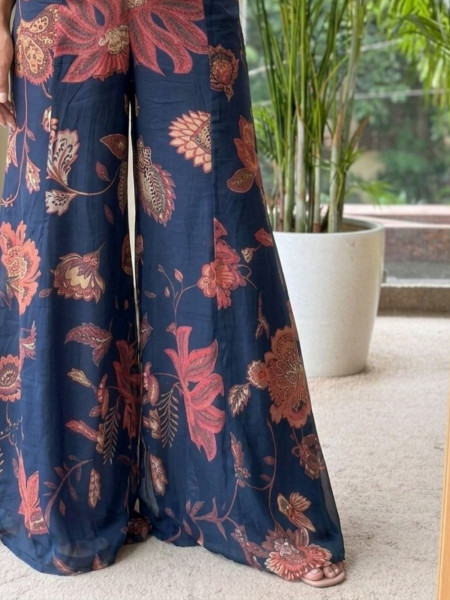 Kamalika Blue Georgette Indo-Western Palazzo Set