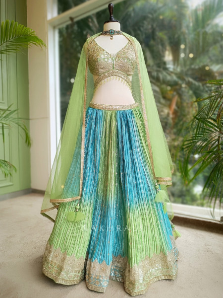 Meherbaan Green Art Silk Lehenga with Zari and Sequin Work