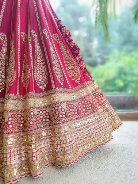 Mehraab Multicolor Pure Silk Bridal Lehenga Set With Zardozi Dabka & Gota Patti Work