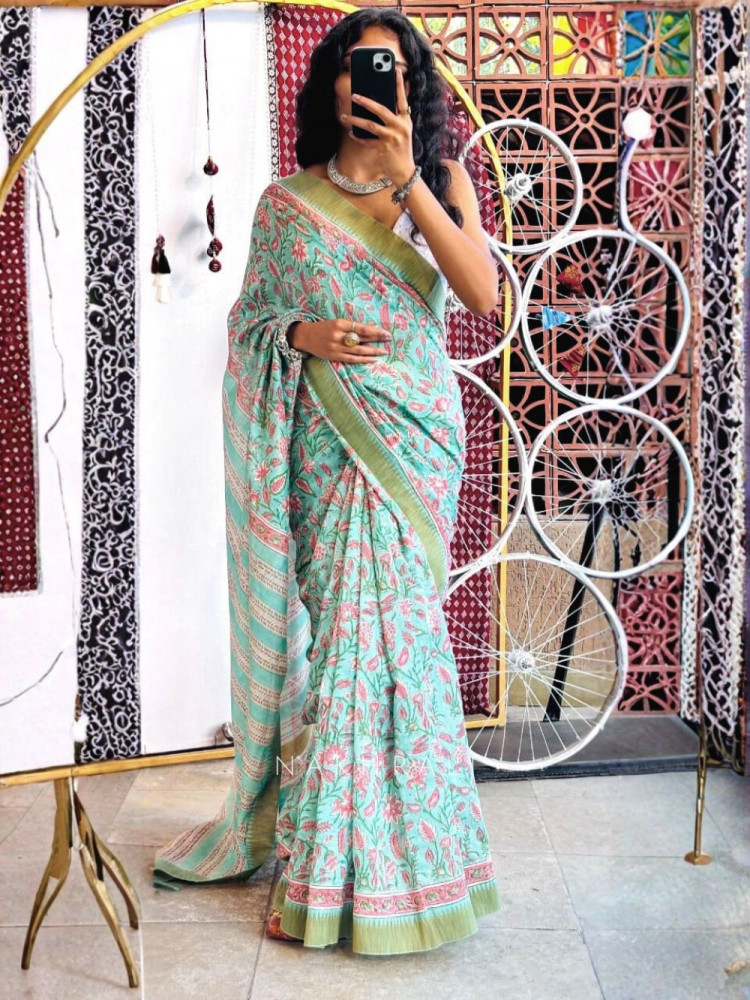 Image of Inaaya Firozi Chanderi Floral Printed Saree