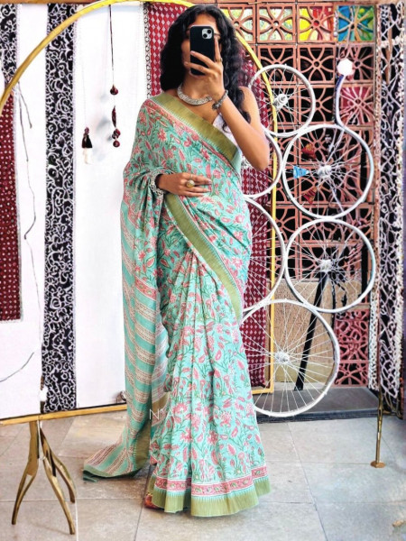 Inaaya Firozi Chanderi Floral Printed Saree