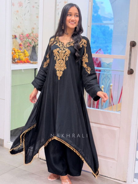 Kritisha Black Pure Chinon Silk Indo-Western Kurta Palazzo Set