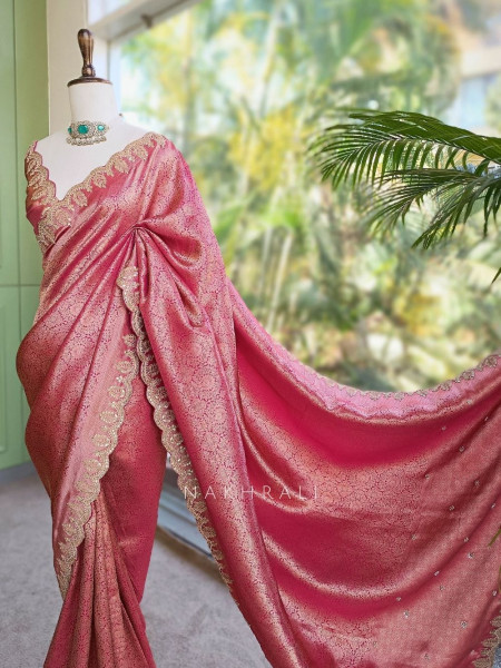 Mriganka Magenta Banarasi Brocade Silk Saree with Embroidered Border