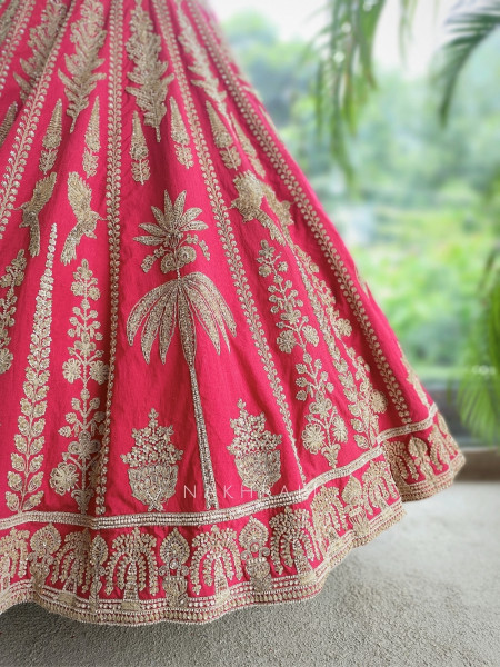 Noor-e-Gul Red Bridal Lehenga with Zari & Sequin Work