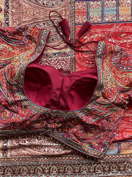 Ranjak Red Printed Saree with Readymade Blouse and Gota Embroidery