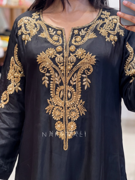 Kritisha Black Pure Chinon Silk Indo-Western Kurta Palazzo Set