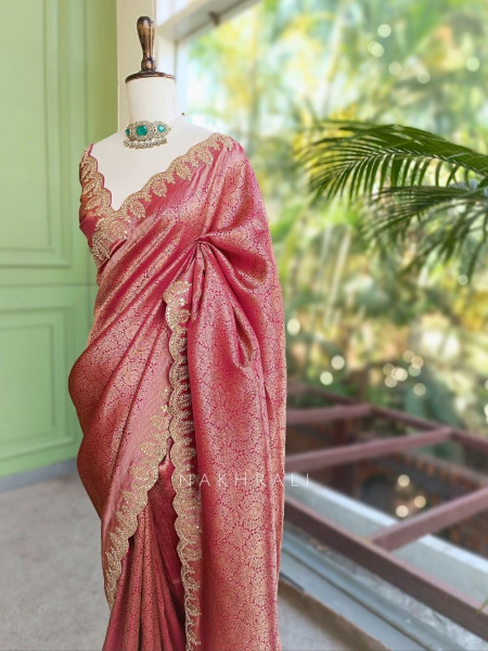 Mriganka Magenta Banarasi Brocade Silk Saree with Embroidered Border