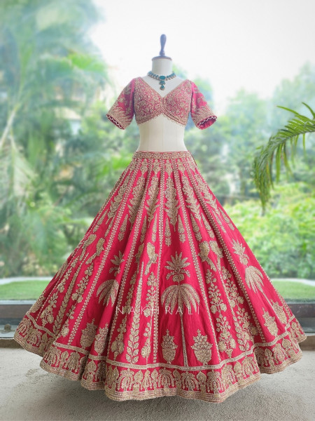 Noor-e-Gul Red Bridal Lehenga with Zari & Sequin Work