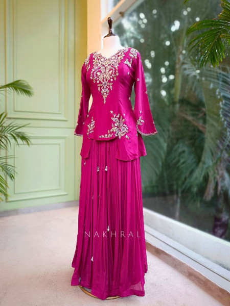Yamika Magenta Indo-Western Skirt Set with Embroidered Detailing