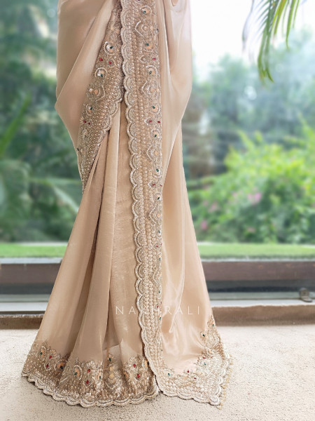 Ruby Royal Beige Raw Silk – Saree with Readymade Blouse