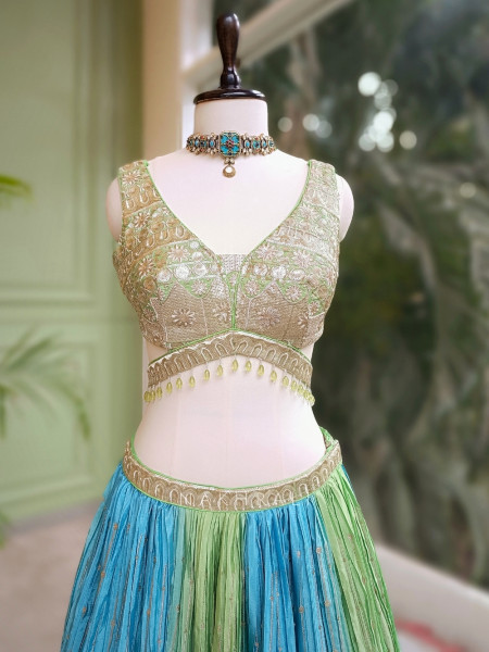 Meherbaan Green Art Silk Lehenga with Zari and Sequin Work
