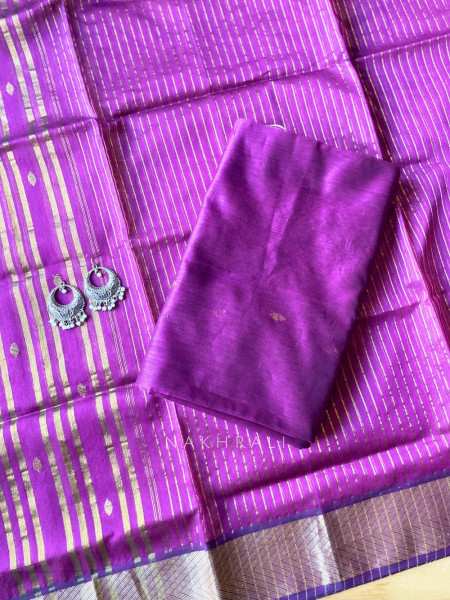 Koshika Magenta Maheshwari Dress Material with Zari Border