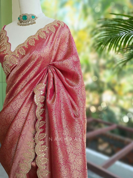 Mriganka Magenta Banarasi Brocade Silk Saree with Embroidered Border