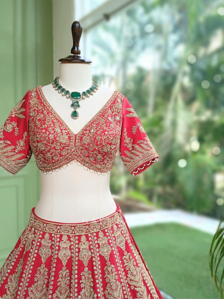 Noor-e-Gul Red Bridal Lehenga with Zari & Sequin Work