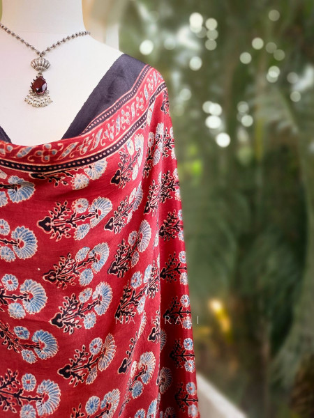 Aurelia Red Modal Silk Dupatta with Ajrakh Print