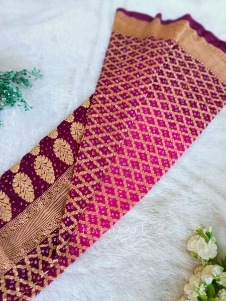 Amrita Rani Pink Bandhej Saree with Zari Border