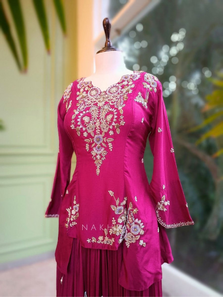 Yamika Magenta Indo-Western Skirt Set with Embroidered Detailing