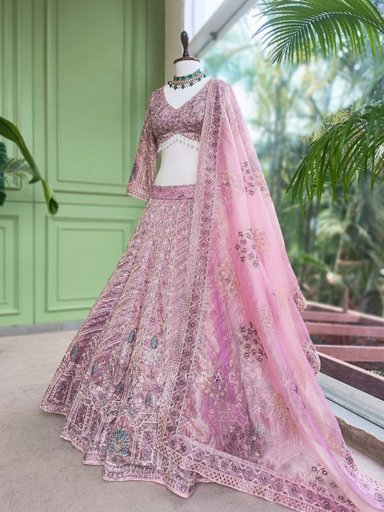 Image of Velmira Purple Net Lehenga Set with Sequin Embroidery