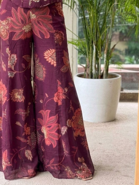 Kamalika Wine Georgette Indo-Western Palazzo Set