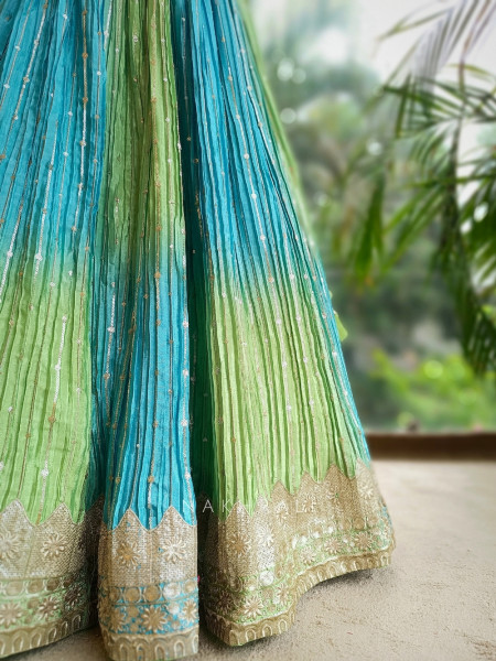 Meherbaan Green Art Silk Lehenga with Zari and Sequin Work