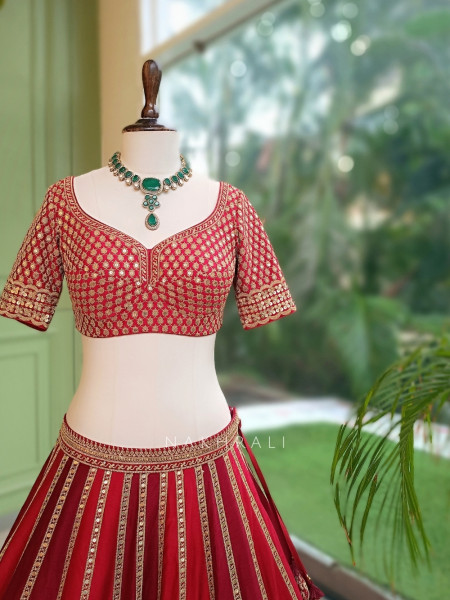 Mehraab Multicolor Pure Silk Bridal Lehenga Set With Zardozi Dabka & Gota Patti Work