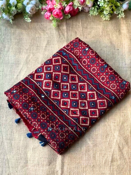 Rangrekha Maroon Modal Ajrakh Saree