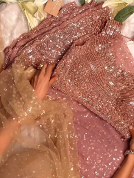 Periwinkle Onion Pink Tissue Saree with Sequin Work