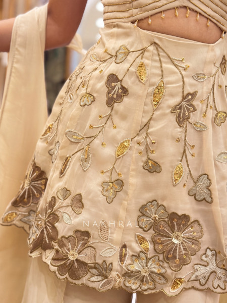 Tarunika Golden Chiffon Silk Blend Indo-Western Palazzo Peplum Set