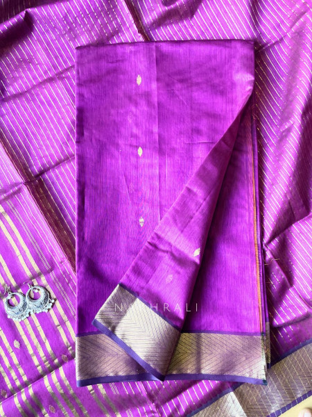 Koshika Magenta Maheshwari Dress Material with Zari Border