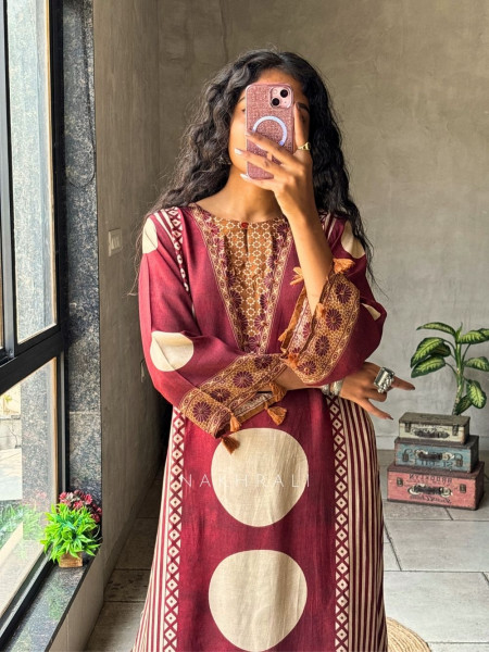 Rekha Red Printed Pant Kurta Set with Tassel Detail