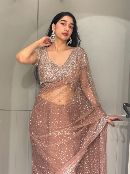 Regal Blush Brown Saree with Readymade Blouse