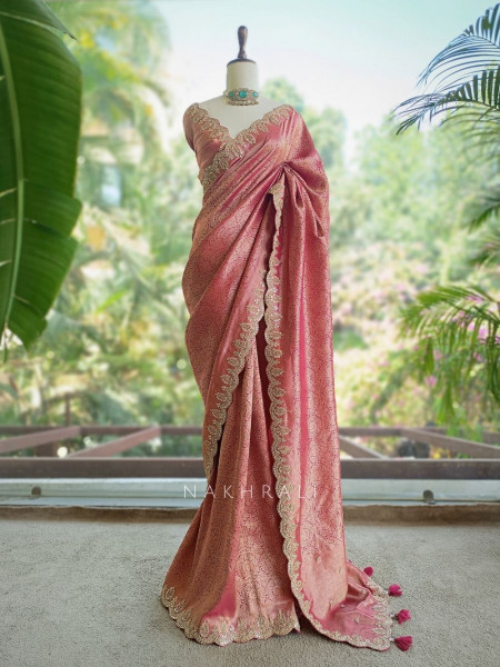 Mriganka Magenta Banarasi Brocade Silk Saree with Embroidered Border