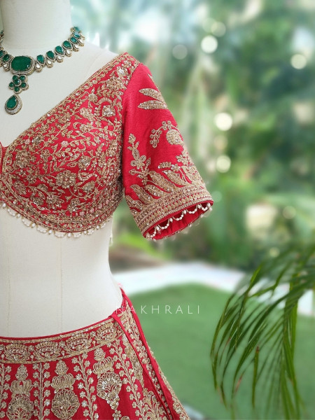 Noor-e-Gul Red Bridal Lehenga with Zari & Sequin Work