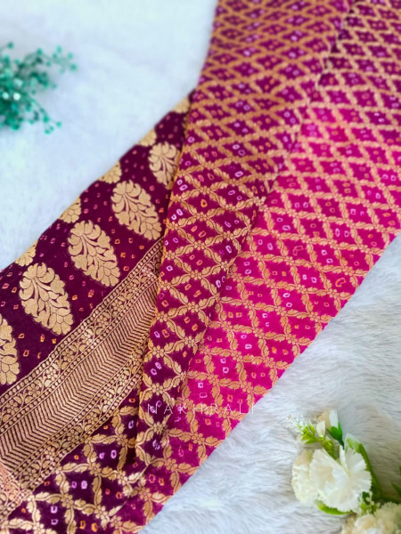 Amrita Rani Pink Bandhej Saree with Zari Border