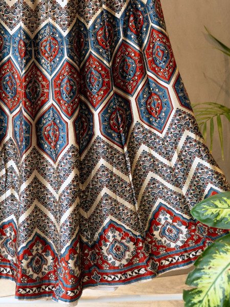 Jhoom White Modal Silk Ajrakh Skirt – Geometric Harmony
