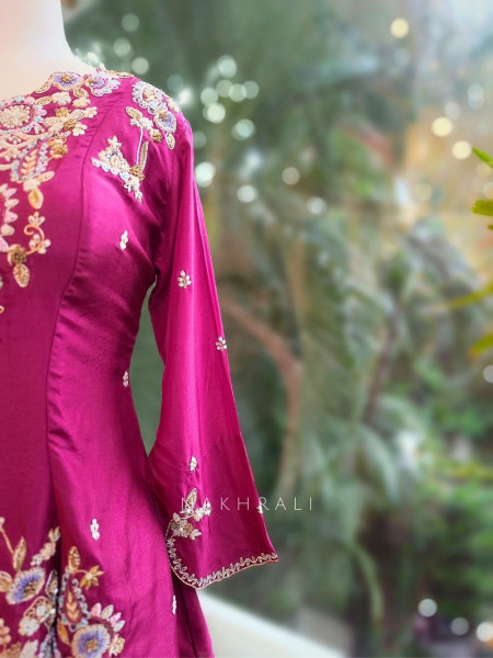 Yamika Magenta Indo-Western Skirt Set with Embroidered Detailing