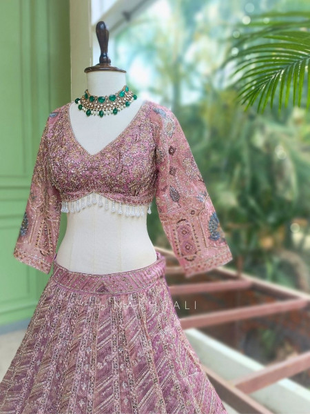 Velmira Purple Net Lehenga Set with Sequin Embroidery