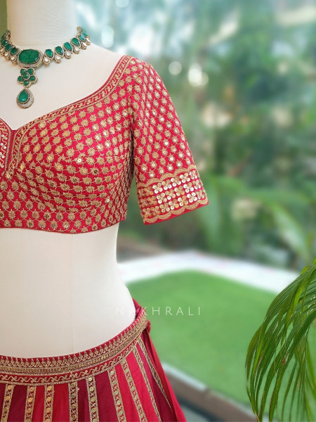 Mehraab Multicolor Pure Silk Bridal Lehenga Set With Zardozi Dabka & Gota Patti Work