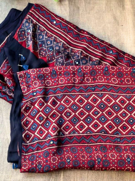 Rangrekha Maroon Modal Ajrakh Saree