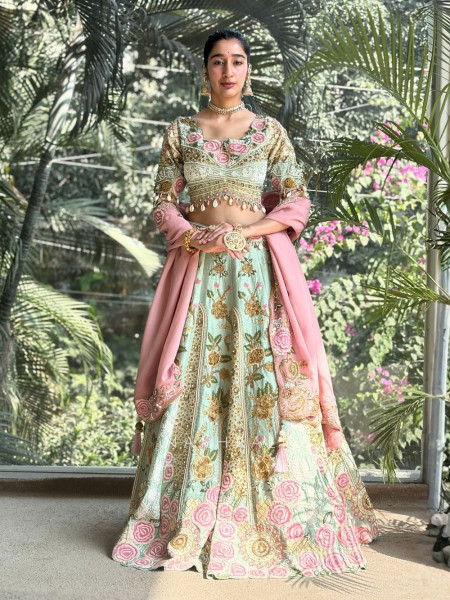 Lynoria Sea Green Bridal Lehenga with Floral Embroidery