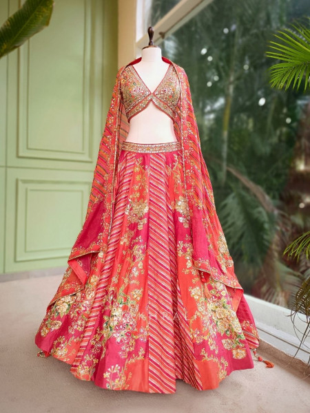 Gulnaar Orange Lehenga with Mirror, Gota Patti & Sequin Work