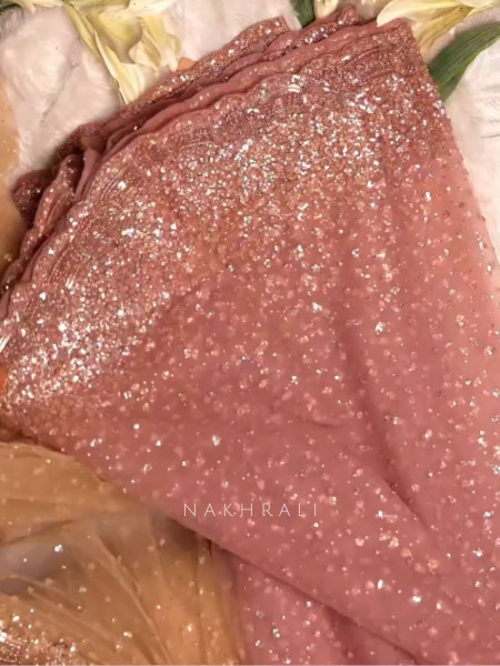 Periwinkle Onion Pink Tissue Saree with Sequin Work