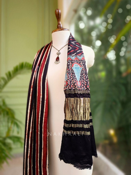 Zahra Red Modal Silk Dupatta with Ajrakh Print