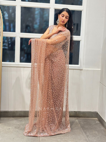 Regal Blush Brown Saree with Readymade Blouse