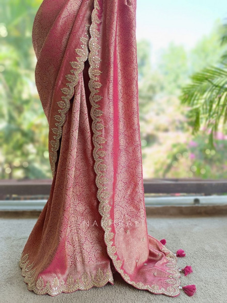Mriganka Magenta Banarasi Brocade Silk Saree with Embroidered Border