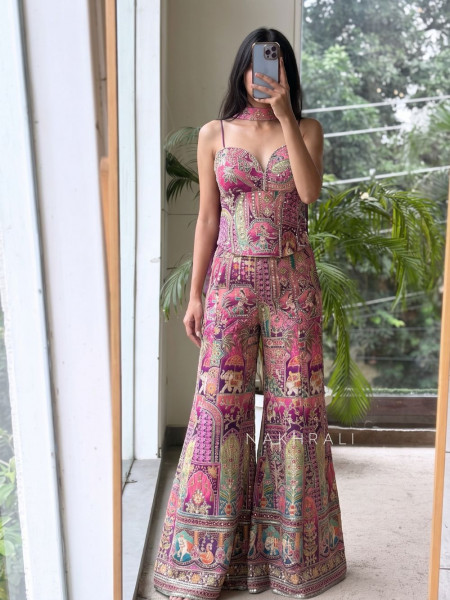 Banarasi Purple Patchwork Flared Palazzo Set